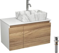 Комплект Bauedge тумба Bau Dream Blackwood 80, раковина прямоугольная BAU Cerama 48х37, мрамор, смеситель Hotel Dream, нерж. сталь, выпуск клик клак белый BD3009