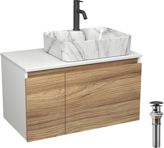 Комплект Bauedge тумба Bau Dream Blackwood 80, раковина прямоугольная BAU Cerama 48х37, мрамор, смеситель Hotel Dream, черный выпуск клик клак черный BD3010 1