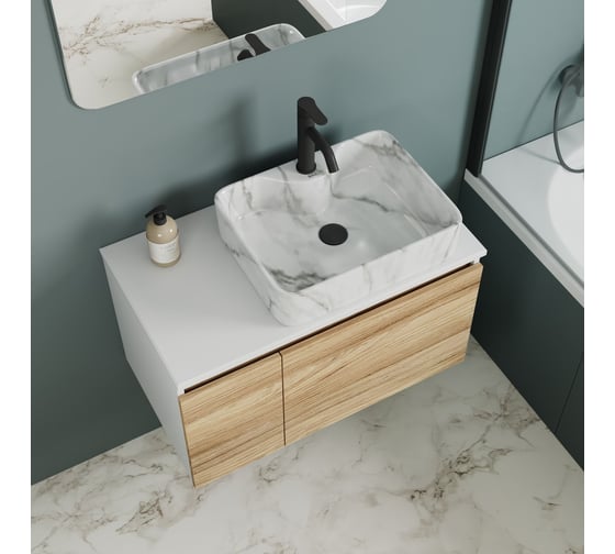 Комплект Bauedge тумба Bau Dream Blackwood 80, раковина прямоугольная BAU Cerama 48х37, мрамор, смеситель Hotel Dream, черный выпуск клик клак черный BD3010