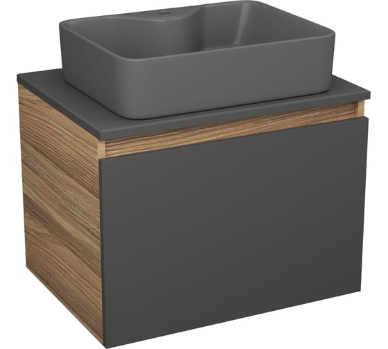 Комплект Bauedge тумба Bau Dream Blackwood графит 60, 1 ящик, раковина BAU Cerama 48x37, темно-серая BD2863