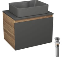 Комплект Bauedge тумба Bau Dream Blackwood графит 60, 1 ящик, раковина BAU Cerama 48x37, темно-серая, выпуск клик клак черный BD2869