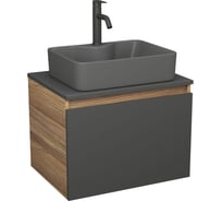 Комплект Bauedge тумба Bau Dream Blackwood графит 60, 1 ящик, раковина BAU Cerama 48х37, темно-серая, смеситель Hotel Dream Black, черный матовый BD2867