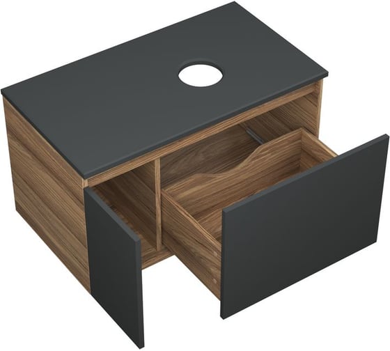 Тумба с раковиной Bauedge Bauedge (тумба подвесная Bau Dream Blackwood 80, графит + раковина санфаянс накладная овальная BAU Nimb Размер 50х36) BD2174