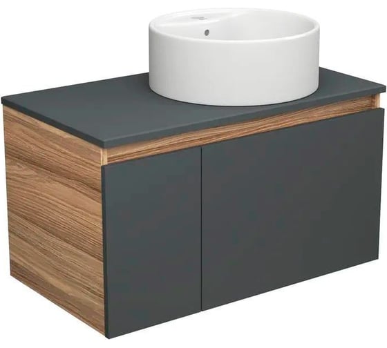 Тумба с раковиной Bauedge Bauedge (тумба подвесная Bau Dream Blackwood 80, графит + раковина круглая накладная BAU Element D40, с отверстием под смеситель) BD2314 1