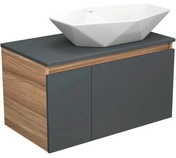 Тумба с раковиной Bauedge Bauedge (тумба подвесная Bau Dream Blackwood 80, графит + раковина накладная на столешницу BAU Crystal 64х40) BD2304 1