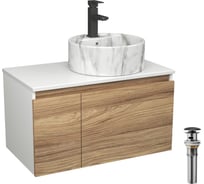 Комплект Bauedge тумба Bau Dream Blackwood 80, раковина круглая накладная BAU Element D41, мрамор, смеситель Hotel Black, черный матовый, выпуск клик клак че BD2979