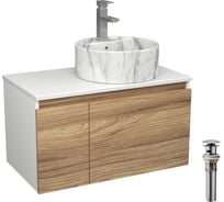 Комплект Bauedge тумба Bau Dream Blackwood 80, раковина круглая накладная BAU Element D41, мрамор, смеситель Hotel Stil, нерж. сталь, выпуск клик клак хром BD2977