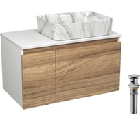 Комплект Bauedge тумба Bau Dream Blackwood 80, раковина прямоугольная BAU Cerama 48х37, мрамор, выпуск клик клак хром BD3004