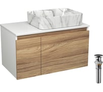 Комплект Bauedge тумба Bau Dream Blackwood 80, раковина прямоугольная BAU Cerama 48х37, мрамор, выпуск клик клак черный BD3003