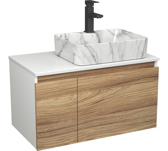 Комплект Bauedge тумба Bau Dream Blackwood 80, раковина прямоугольная BAU Cerama 48х37, мрамор, смеситель Hotel Black, черный матовый BD2999 1