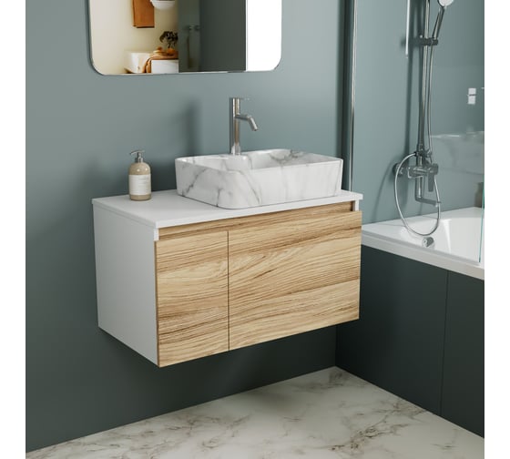Комплект Bauedge тумба Bau Dream Blackwood 80, раковина прямоугольная BAU Cerama 48х37, мрамор, смеситель Hotel Dream, нерж. сталь BD3000