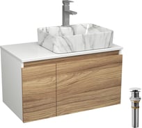 Комплект Bauedge тумба Bau Dream Blackwood 80, раковина прямоугольная BAU Cerama 48х37, мрамор, смеситель Hotel Stil, нерж. сталь, выпуск клик клак белый BD3006