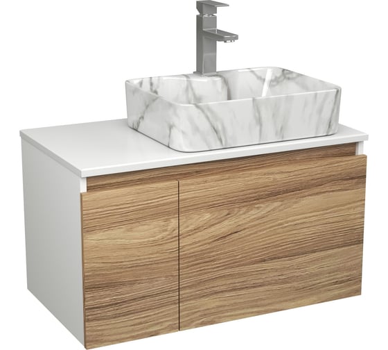 Комплект Bauedge тумба Bau Dream Blackwood 80, раковина прямоугольная BAU Cerama 48х37, мрамор, смеситель Hotel Stil, нерж. сталь BD2998