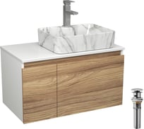 Комплект Bauedge тумба Bau Dream Blackwood 80, раковина прямоугольная BAU Cerama 48х37, мрамор, смеситель Hotel Stil, нерж. сталь, выпуск клик клак хром BD3005