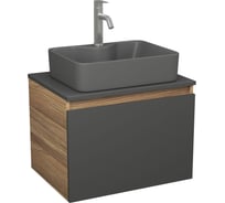 Комплект Bauedge тумба Bau Dream Blackwood графит 60, 1 ящик, раковина BAU Cerama 48х37, темно-серая, смеситель Hotel Dream, нерж. сталь BD2866