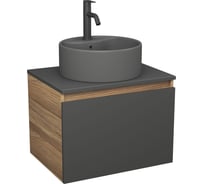 Комплект Bauedge тумба Bau Dream Blackwood графит 60, 1 ящик, раковина круглая BAU Element D41, темно-серая, смеситель Hotel Dream Black, черный матовый BD2853