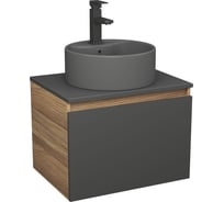 Комплект Bauedge тумба Bau Dream Blackwood графит 60, 1 ящик, раковина круглая BAU Element D41, темно-серая, смеситель Hotel Black, черный матовый BD2851