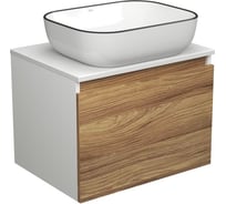 Тумба с раковиной Bauedge Bauedge (тумба подвесная под раковину Bau Dream Blackwood 60 + раковина санфаянс накладная BAU Stil Black Rand 50x40, белая) BD1649