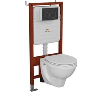 Комплект BAU 6 в 1 Bauedge: усиленная инсталляция BAU IDEAL, унитаз подвесной Creo Ceramique PROJECT 355х490х375 с быстросъемным сиденьем микролифт, клавиша BAU Round черная матовая E458103-PR1100N-E00115