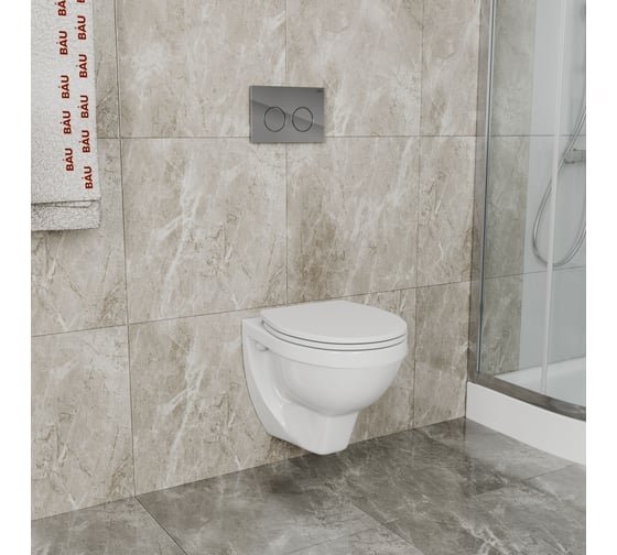 Комплект BAU 6 в 1 Bauedge: усиленная инсталляция BAU IDEAL, унитаз подвесной Creo Ceramique PROJECT 355х490х375 с быстросъемным сиденьем микролифт, клавиша BAU Round, хром E458103-PR1100N-E00113