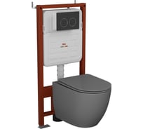 Комплект BAU 6 в 1 Bauedge: усиленная инсталляция BAU IDEAL, унитаз подвесной безободковый Bau Dream 49,5х36 темно-серый матовый, сиденье дюропласт микролифт, клавиша BAU Round черная матовая E458103-BL0001-DG-E00115