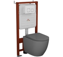 Комплект BAU 6 в 1 Bauedge: усиленная инсталляция BAU IDEAL, унитаз подвесной безободковый Bau Dream 49,5х36 темно-серый матовый, сиденье дюропласт микролифт, клавиша BAU Strike белая/хром E458103-BL0001-DG-E00104