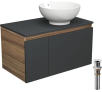 Тумба с раковиной и выпуском Bauedge (тумба Bau Dream 80, графит + раковина чаша накладная круглая BAU Dream D41, выпуск клик-клак, белый) BD2207