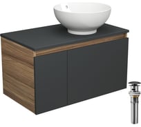 Тумба с раковиной и выпуском Bauedge (тумба Bau Dream 80, графит + раковина чаша накладная круглая BAU Dream D41, выпуск клик-клак, черный) BD2208