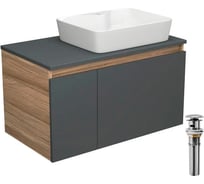 Тумба с раковиной и выпуском Bauedge (тумба Bau Dream 80, графит + раковина накладная BAU Cerama 48х37, с отверстием под смеситель, выпуск клик-клак, хром) BD2335