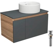 Тумба с раковиной и выпуском Bauedge (тумба Bau Dream 80, графит + раковина накладная BAU Element D40, с отверстием под смеситель, выпуск клик-клак, хром) BD2321