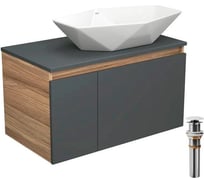 Тумба с раковиной и выпуском Bauedge (тумба Bau Dream 80, графит + раковина накладная на столешницу BAU Crystal 64х40, выпуск клик-клак, белый) BD2307