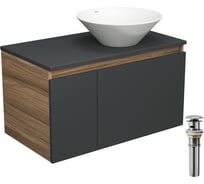 Тумба с раковиной и выпуском Bauedge (тумба Bau Dream 80, графит + раковина санфаянс накладная круглая BAU Dream D43, выпуск клик-клак, хром) BD2249