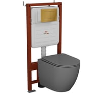 Комплект BAU 6 в 1 Bauedge: усиленная инсталляция BAU IDEAL, унитаз подвесной безободковый Bau Dream темно-серый матовый, сиденье дюропласт микролифт, клавиша BAU Light антивандальная, нерж. сталь золото E458103-BL0001-DG-E00108