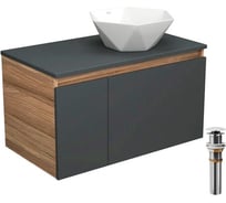 Тумба с раковиной и выпуском Bauedge (тумба Bau Dream 80, графит + раковина накладная на столешницу BAU Crystal 40х40, выпуск клик-клак, белый) BD2287