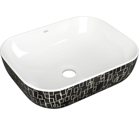 Тумба с раковиной и выпуском Bauedge (тумба подвесная Bau Dream 60 + раковина BAU Stil Black White 50х40, белая/черная, выпуск клик-клак, хром) BD1664