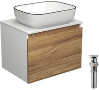 Тумба с раковиной и выпуском Bauedge (тумба подвесная Bau Dream 60 + раковина BAU Stil Black Rand 50х40, белая, выпуск клик-клак, хром) BD1654