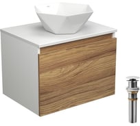 Тумба с раковиной и выпуском Bauedge (тумба подвесная Bau Dream 60 + раковина на столешницу BAU Crystal 40х40, белая, выпуск клик-клак, белый) BD1712