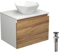 Тумба с раковиной и выпуском Bauedge (тумба подвесная Bau Dream 60 + раковина на столешницу BAU Crystal 40х40, белая, выпуск клик-клак, черный) BD1713