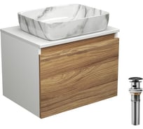 Тумба с раковиной и выпуском Bauedge (тумба подвесная Bau Dream 60 + раковина BAU Hotel 48x37, мрамор, выпуск клик-клак, черный) BD1693