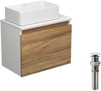 Тумба с раковиной и выпуском Bauedge (тумба подвесная Bau Dream 50 + раковина BAU Hotel mini 37x23, белая, выпуск клик-клак, белый) BD1612