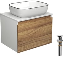 Тумба с раковиной и выпуском Bauedge (тумба подвесная Bau Dream 60 + раковина BAU Stil Black Rand 50x40, белая, выпуск клик-клак, белый) BD1652