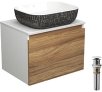 Тумба с раковиной и выпуском Bauedge (тумба подвесная Bau Dream 60 + раковина BAU Stil Black White 50x40, белая/черная, выпуск клик-клак, белый) BD1662