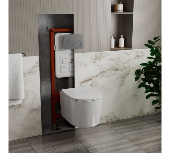 Комплект BAU 6 в 1 Bauedge: усиленная инсталляция BAU IDEAL, унитаз подвесной безободковый Bau Hotel PRO, сиденье микролифт, клавиша BAU Strike Gun Grey, темно-серый E458103-E00121-NM0003-PRO