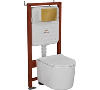 Комплект BAU 6 в 1 Bauedge: усиленная инсталляция BAU IDEAL, унитаз подвесной безободковый Bau Hotel PRO, сиденье микролифт, клавиша BAU Light антивандальная, нерж. сталь золото E458103-NM0003-PRO-E00108