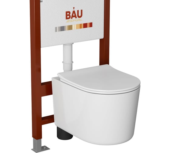 Комплект BAU 6 в 1 Bauedge: усиленная инсталляция BAU IDEAL, унитаз подвесной безободковый Bau Hotel PRO, сиденье микролифт, клавиша BAU Light антивандальная, нерж. сталь золото E458103-NM0003-PRO-E00108