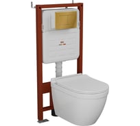 Комплект BAU 6 в 1 Bauedge: усиленная инсталляция BAU IDEAL, унитаз подвесной безободковый Bau Mif PRO, сиденье микролифт, клавиша BAU Light антивандальная, нерж. сталь золото E458103-NT0002-PRO-E00108