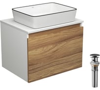 Тумба с раковиной и выпуском Bauedge (тумба подвесная Bau Dream 60 + раковина BAU Hotel Black Rand 48x37, белая, выпуск клик-клак, черный) BD1643