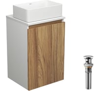 Тумба с раковиной и выпуском Bauedge (тумба подвесная Bau Dream 40 + раковина BAU Hotel mini 37x23, белая, выпуск клик-клак, хром) BD1594