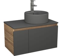 Комплект Bauedge тумба Bau Dream Blackwood графит 80, раковина круглая BAU Element D41, темно-серая, смеситель Hotel Stil, нерж сталь BD2878