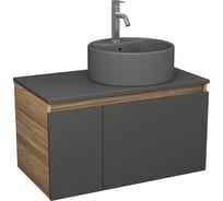Комплект Bauedge тумба Bau Dream Blackwood графит 80, раковина круглая BAU Element D41, темно-серая, смеситель Hotel Dream, нерж сталь BD2880